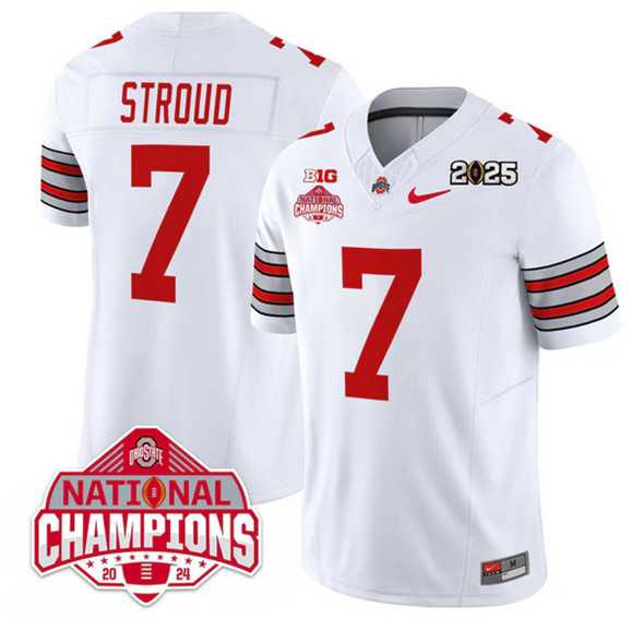 Mens Ohio State Buckeyes #7 C.J. Stroud White 2025 CFP Final With National Champions Patch F.U.S.E. Vapor Limited Stitched Jersey Dzhi->ohio state buckeyes->NCAA Jersey